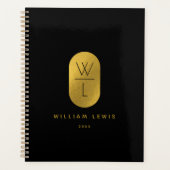 Goud en zwart Monogram Modern minimalist Planner (Voorkant)