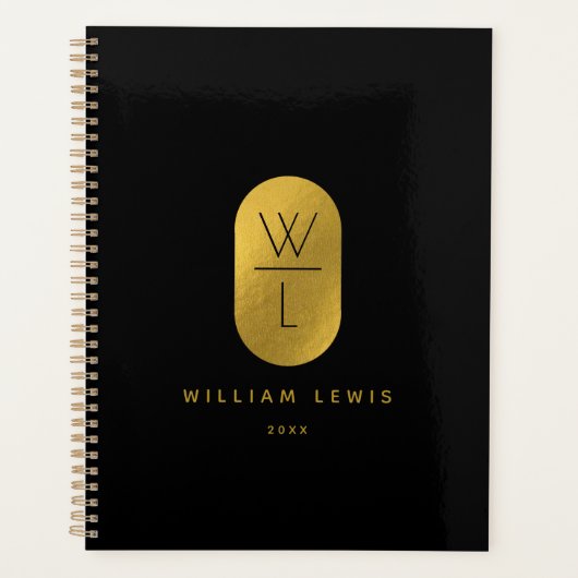 Goud en zwart Monogram Modern minimalist Planner (Voorkant)