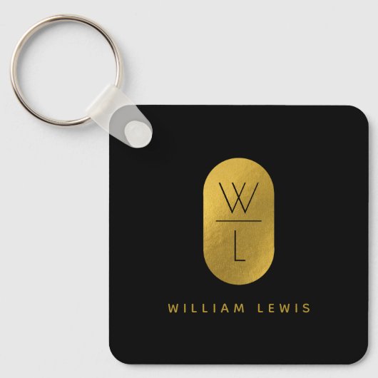 Goud en zwart Monogram Modern minimalist Sleutelhanger (Voorkant)