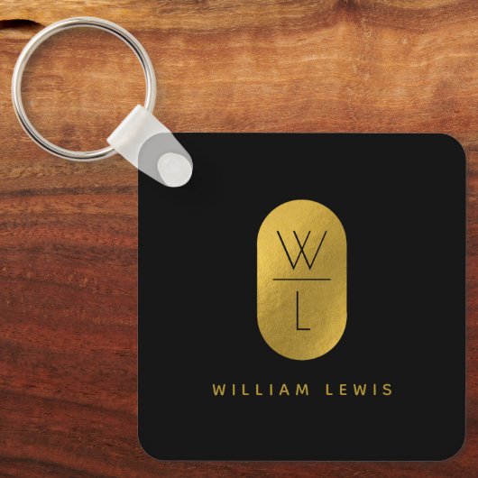 Goud en zwart Monogram Modern minimalist Sleutelhanger (Voorkant)