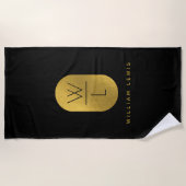 Goud en zwart Monogram Modern minimalist Strandlaken (Voorkant)