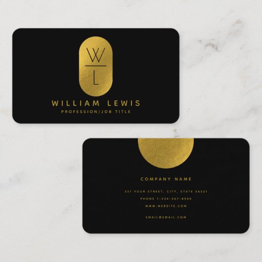 Goud en zwart Monogram Modern minimalist Visitekaartje (Voorkant / Achterkant)