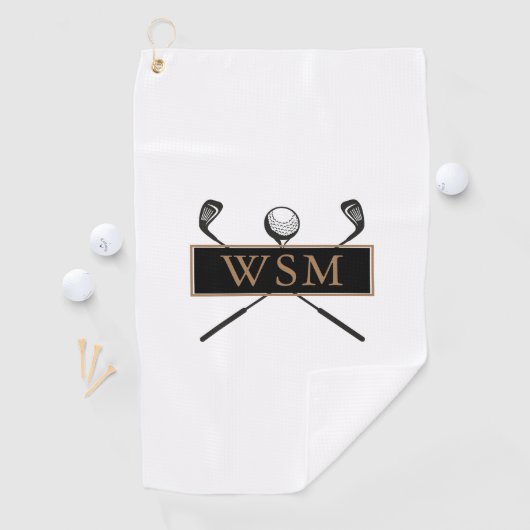 Goud en zwart monogram op maat golfhanddoek (Insitu)
