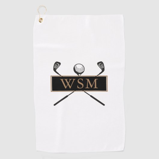 Goud en zwart monogram op maat golfhanddoek (Voorkant)