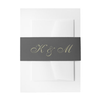 Goud en zwart monogram uitnodigingen wikkel