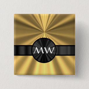 Goud en zwart monogram vierkante button 5,1 cm