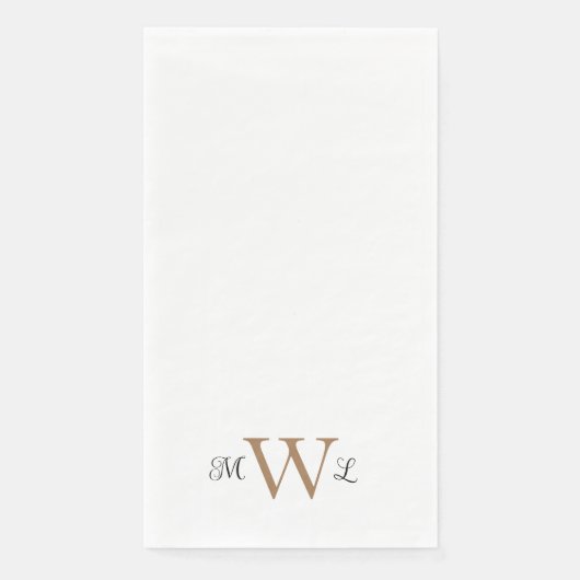 Goud en Zwart Monogram Wit Elegant Bruiloft Servet (Voorkant)