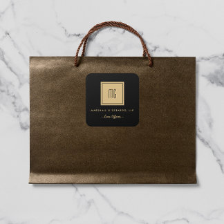 Goud en zwart monogram zakenstickers vierkante sticker