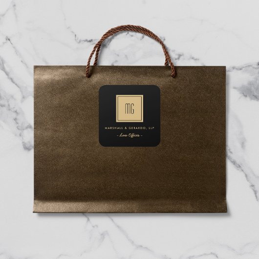 Goud en zwart monogram zakenstickers vierkante sticker