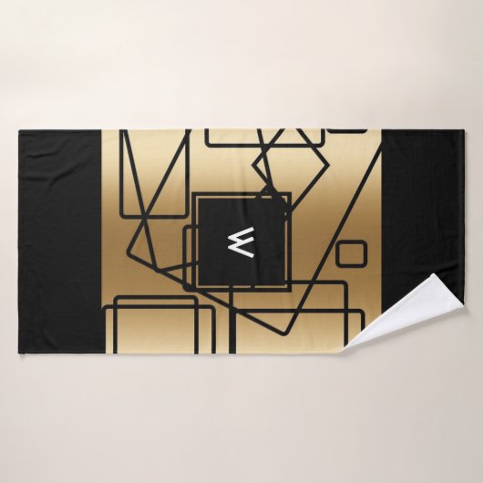 Goud en zwart, monogrammatisch handdoek (Badhanddoek)