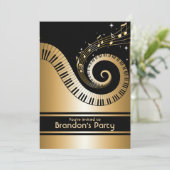 Goud en zwart Muzieknoten Uitnodigingen (Staand voorkant)