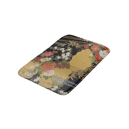 Goud en zwart Oosters Japans Kimono Floral Badmat (Gekanteld)