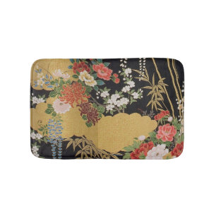 Goud en zwart Oosters Japans Kimono Floral Badmat