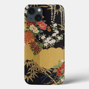 Goud en zwart Oosters Japans Kimono Floral Case-Mate iPhone Case