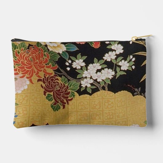 Goud en zwart Oosters Japans Kimono Floral Etui (Achterkant)