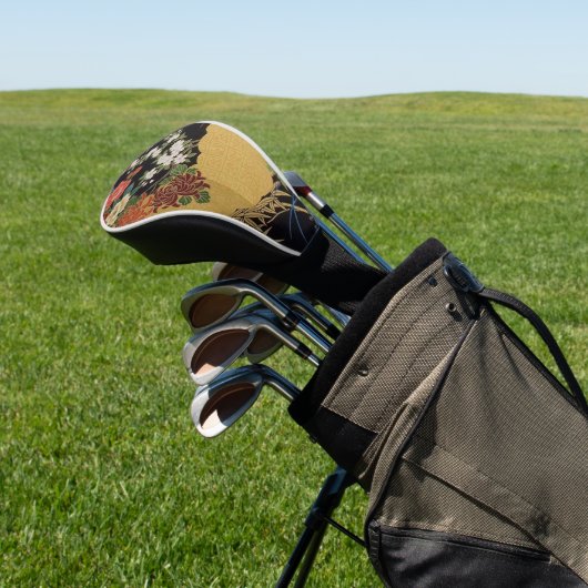 Goud en zwart Oosters Japans Kimono Floral Golfheadcover (Insitu)