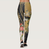Goud en zwart Oosters Japans Kimono Floral Leggings (Achterkant)