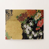 Goud en zwart Oosters Japans Kimono Floral Legpuzzel (Horizontaal)