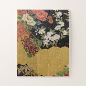 Goud en zwart Oosters Japans Kimono Floral Legpuzzel (Verticaal)