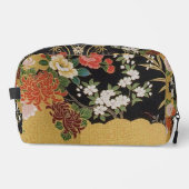Goud en zwart Oosters Japans Kimono Floral Toilettasje (Voorkant)