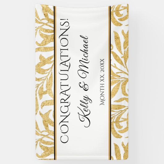 Goud en zwart op wit Elegant Gefeliciteerd Spandoek (Verticaal)