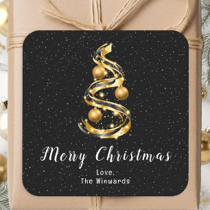 Goud en zwart Ornament Kerst Vierkante Sticker