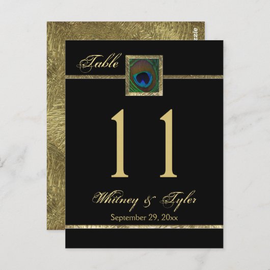 Goud en zwart Peacock Feather Tafelnummer (Voorkant / Achterkant)