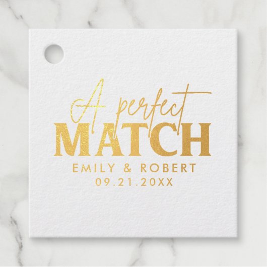 Goud en zwart-Perfect Match Bruiloft Gift Bedankjes Labels (Voorkant)