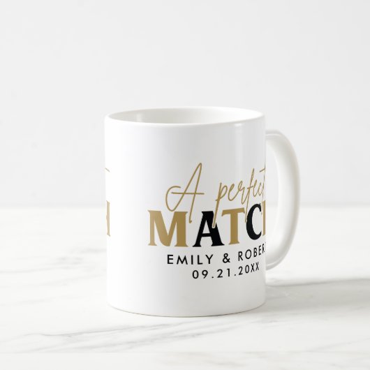 Goud en zwart-Perfect Match Bruiloft Gift Koffiemok (Voorkant rechts)