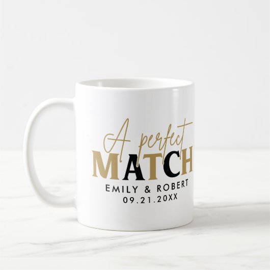 Goud en zwart-Perfect Match Bruiloft Gift Koffiemok (Links)