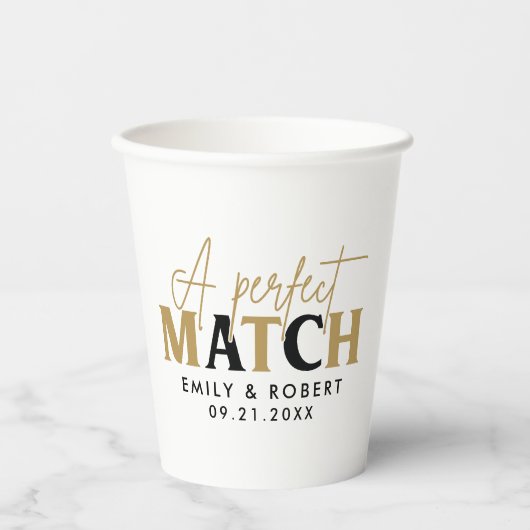 Goud en zwart-Perfect Match Bruiloft Gift Papieren Bekers (Voorkant)
