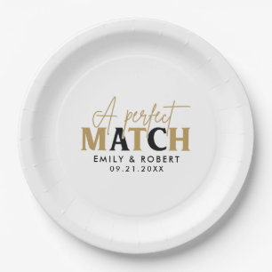 Goud en zwart-Perfect Match Bruiloft Gift Papieren Bordje