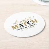 Goud en zwart-Perfect Match Bruiloft Gift Ronde Kartonnen Onderzetter (Gebogen)