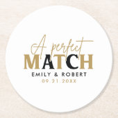 Goud en zwart-Perfect Match Bruiloft Gift Ronde Kartonnen Onderzetter (Voorkant)