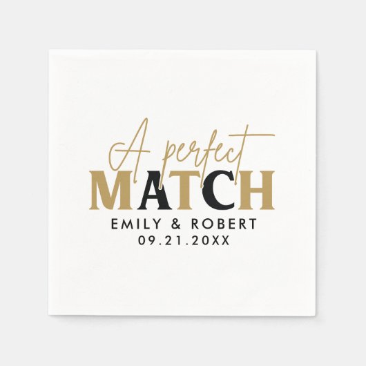 Goud en zwart-Perfect Match Bruiloft Gift Servet (Voorkant)