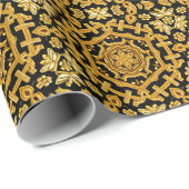 Goud en Zwart Renaissance Borduurwerk zien er  uit Cadeaupapier (Rol Hoek)