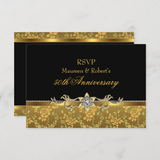Goud en zwart Roos 50e Jubileum RSVP (Voorkant / Achterkant)