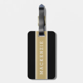 Goud en Zwart Rugby Streep Custom Monogram Bagagelabel (Achterkant verticaal)