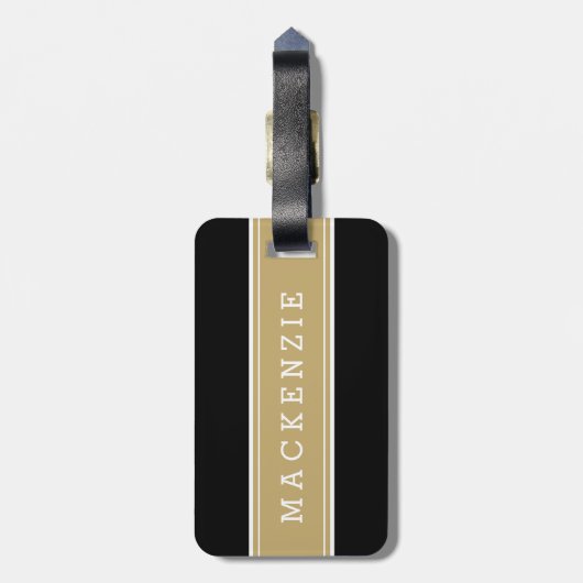 Goud en Zwart Rugby Streep Custom Monogram Bagagelabel (Achterkant verticaal)