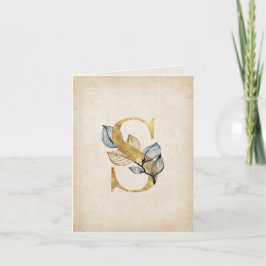 Goud en zwart S Monogram met bladeren Notitiekaartje