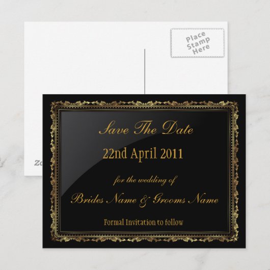 Goud en zwart Sav The Date briefkaart (Voorkant / Achterkant)