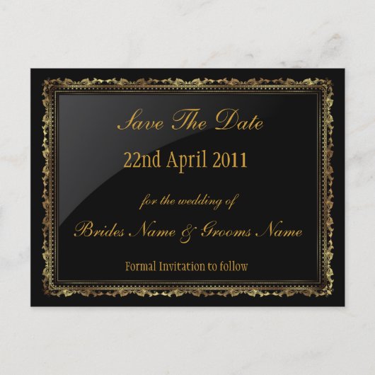 Goud en zwart Sav The Date briefkaart (Voorkant)