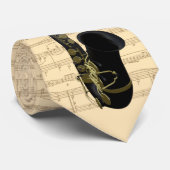 Goud en zwart saxofone op niktie met muziek stropdas (Opgerold)