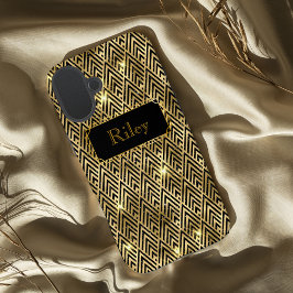 Goud en zwart schitteren glamoureuze art deco iPhone 16 plus hoesje