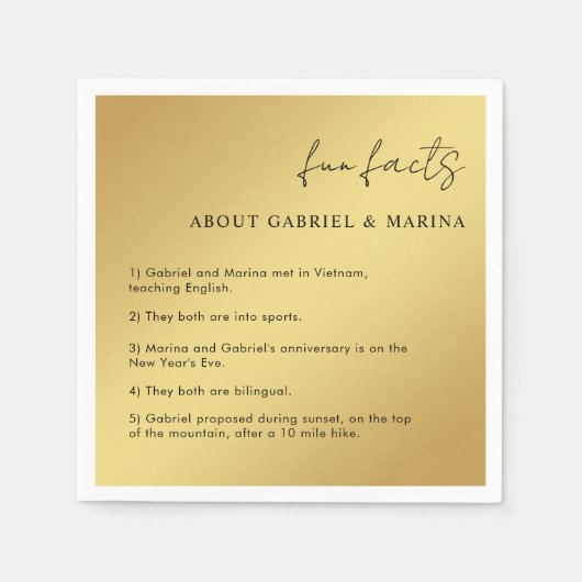 Goud en Zwart Script Leuke Feiten Passen getrouwd  Servet (Voorkant)