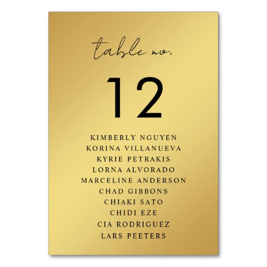 Goud en Zwart Script Zitkaarten Namen Bruiloft Kaart (Voorkant)