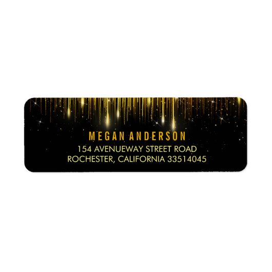 Goud en zwart String Lights Glitter Bruiloft Etiket (Voorkant)