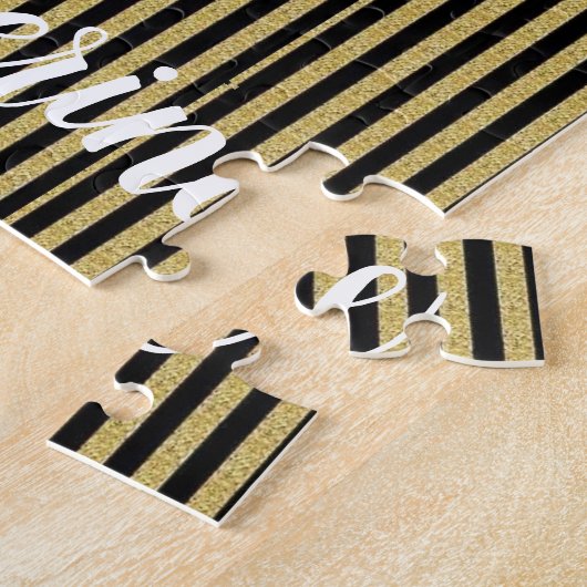 Goud en zwart Stripe Jigzaag Puzzle Daisy Legpuzzel (Zijkant)