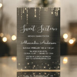 Goud en zwart Sweet Zestien Verjaardag Kaart<br><div class="desc">Goud en zwart Sparkle String Lights Sweet Zestien Verjaardagsfeestuitnodiging voor een elegante verjaardag. Dit is de perfecte Sweet Sixteen verjaardagsuitnodiging voor een elegant verjaardagsfeest. Neem contact op met de ontwerper voor overeenkomende aangepaste items.</div>