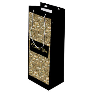 Goud en zwart Tall Gift Bag Wine Dank u Wijn Cadeautas